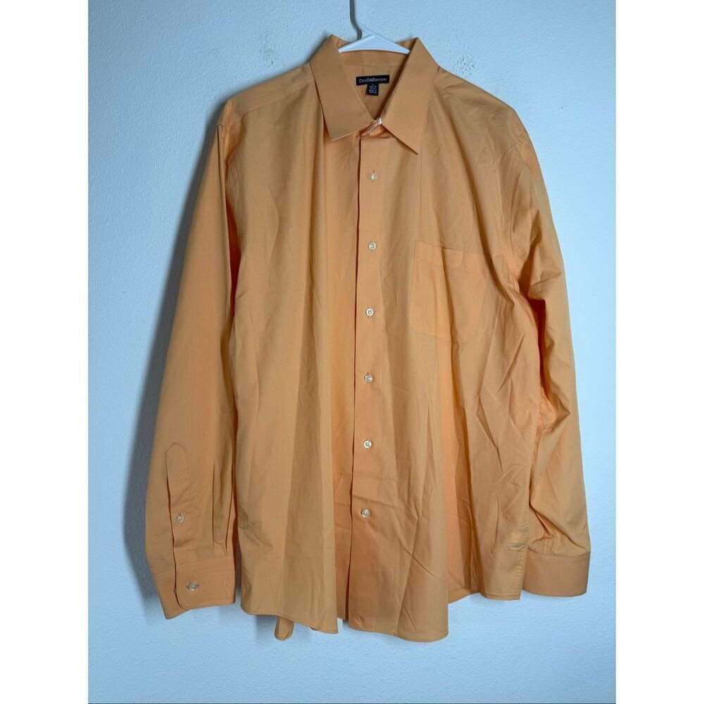 Men's Croft & Barrow Peach Long Sleeve Button Up Dress Shirt Sz L/ 16.5/17 34/35